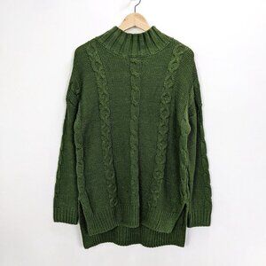 BB Dakota Size S Womens Surplus Green Cable Knit Hi-lo Tunic Sweater